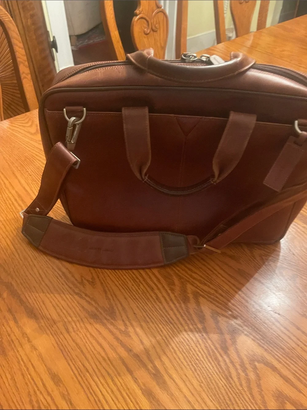 Johnston & Murphy Brown Leather Briefcase with Dual Zippers